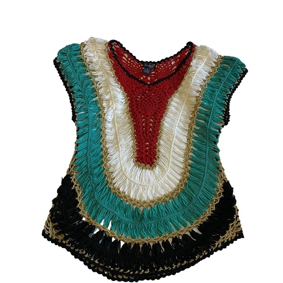 QUESTIONS BY SAY WHAT? Metallic Rainbow Crochet Boho Festival Top M - Picture 3 of 16